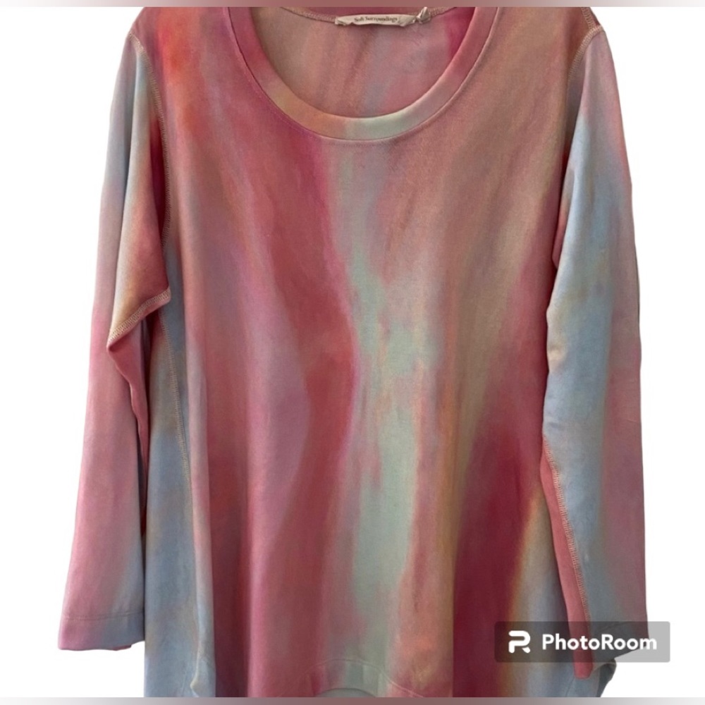 Soft Surroundings Bermuda Bay Watercolor Sweatshirt Top With Side Slits …